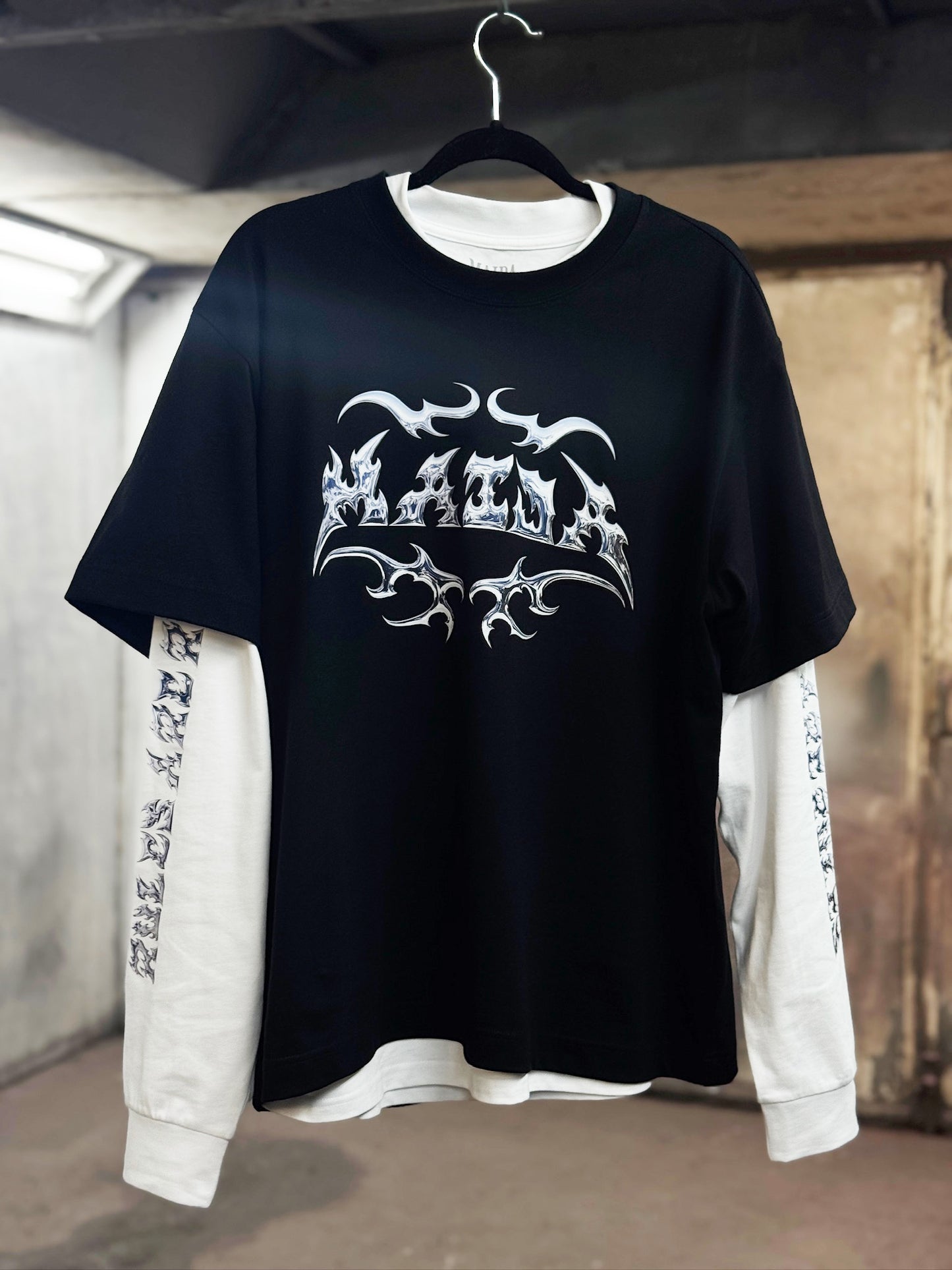 Chrome White Long Sleeve + Black Tee Combo