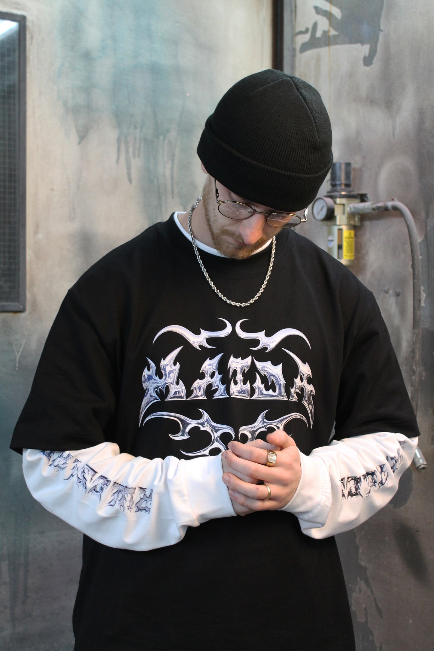 Chrome White Long Sleeve + Black Tee Combo