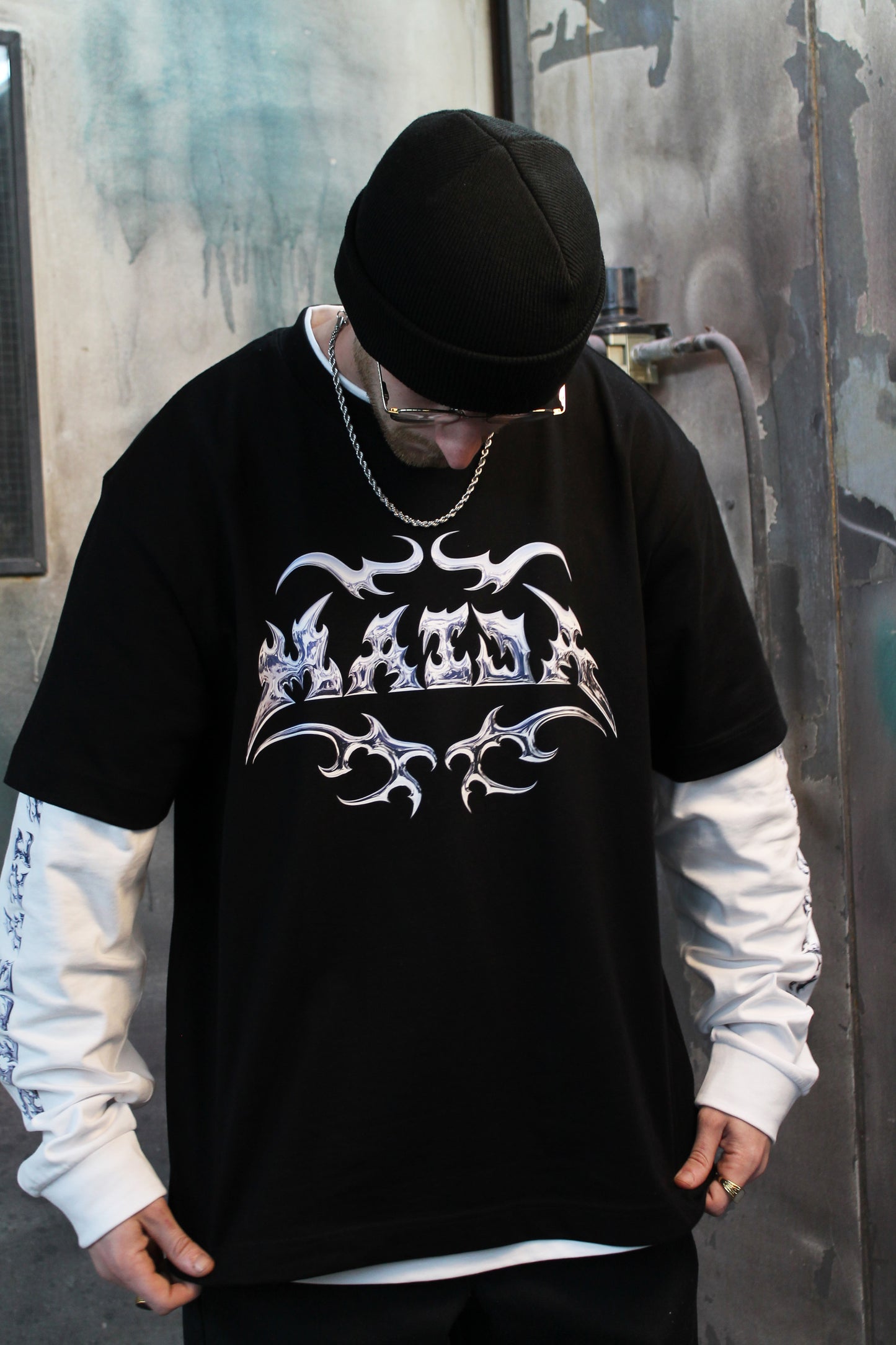 Chrome White Long Sleeve + Black Tee Combo