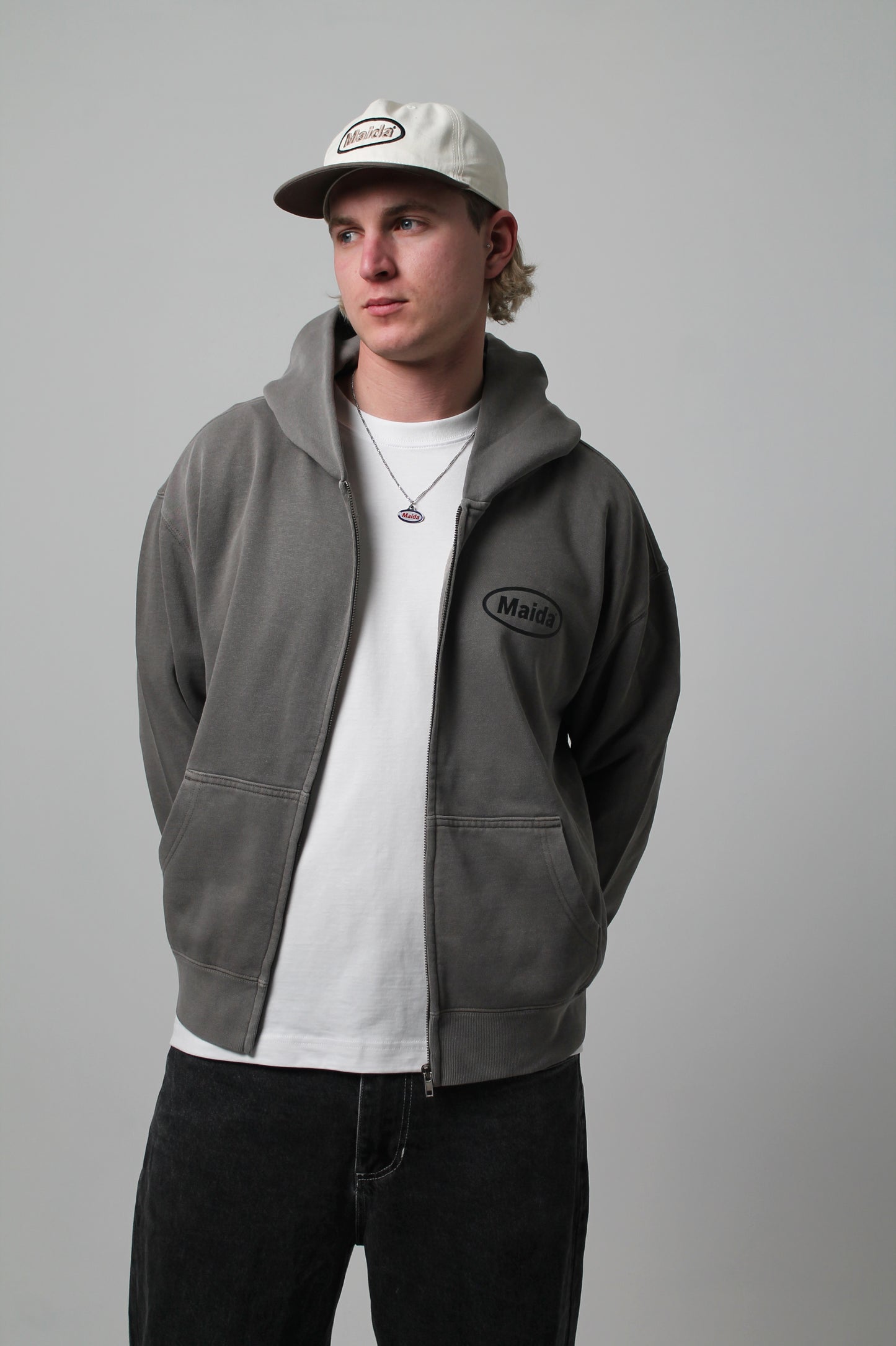 Faded Grey Zip Up Hood